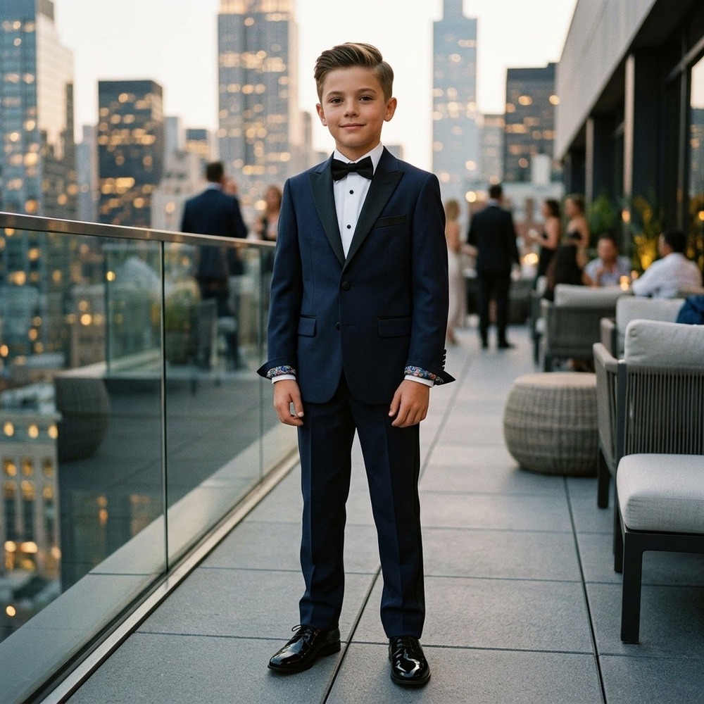 Martin Greenfield Hand Tailored Tuxedo Boys M Suit Navy Black Lapel NYC Lining